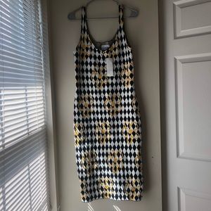 Urban Outfitters Checkered bodycon midi dress with back cutout, size large